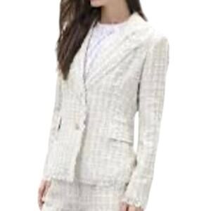 New WALTER BAKER Damon Tweed Yacht Blaze White Silver Accents Fringe Trim Sz XL